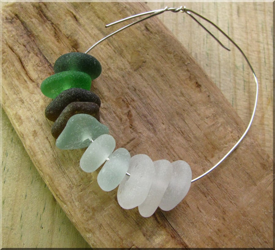  10 Natural sea glass beads, middle drilled, supplies (14)