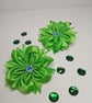 Cute Green Flower Hair Bun, Crystal Centre Satin Bows, Birthday Gift for Girl - Image 9