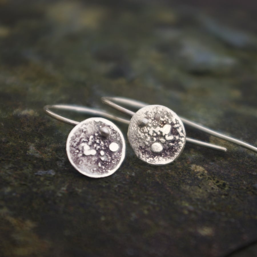 Eco Silver Textured Moon Dangle Earrings