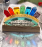 Fused Glass Rainbow Seaside Town set in Handcrafted Oak - Image 9