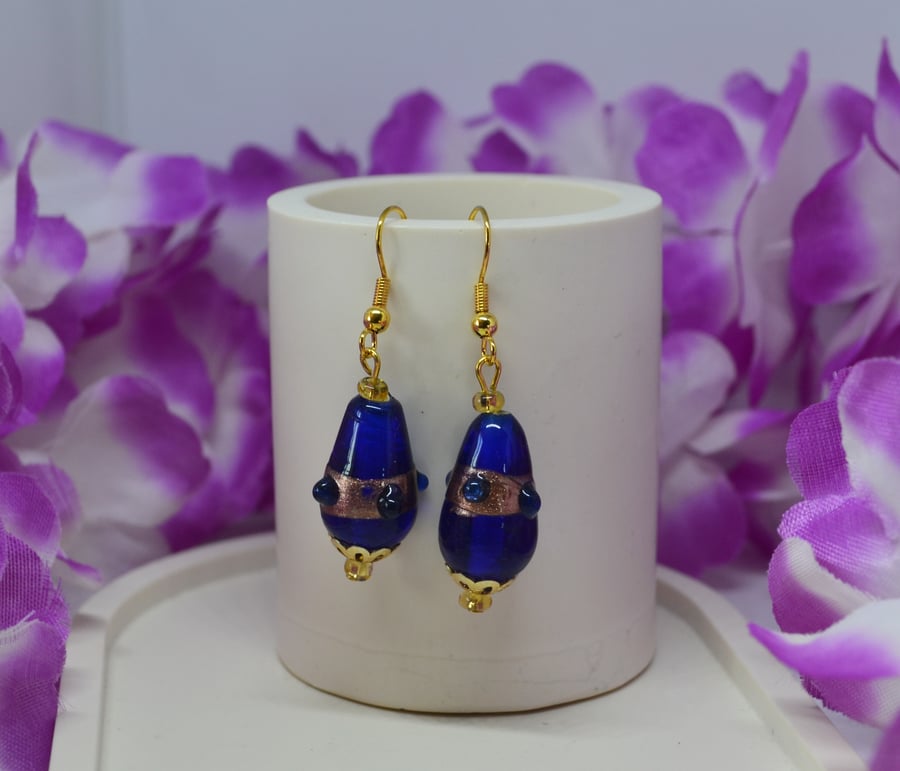 Blue and Gold Teardrop Earrings