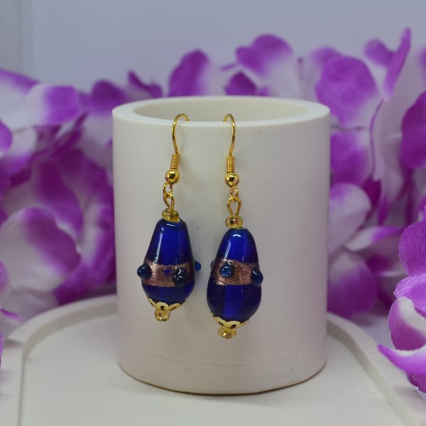 Blue and Gold Teardrop Earrings