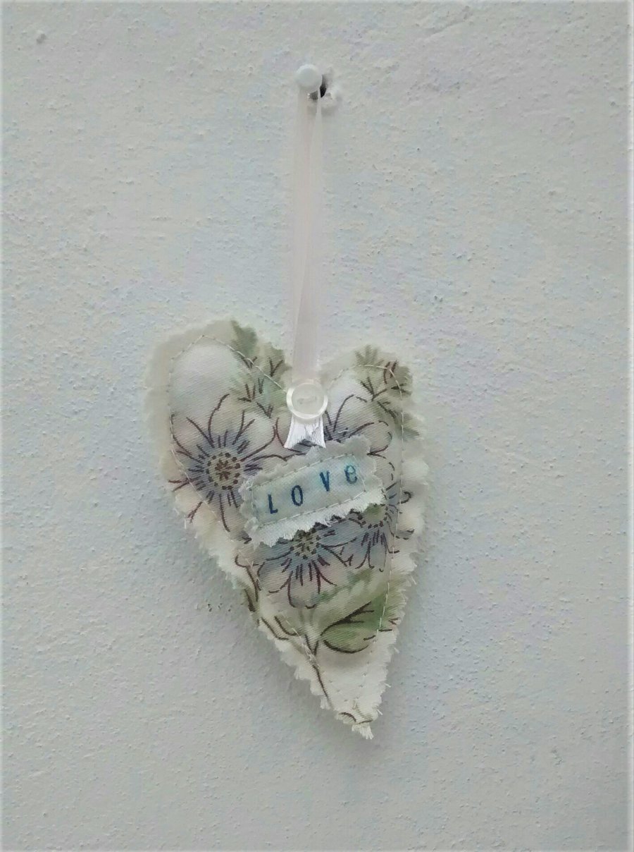 Floral Fabric Heart, Love, Hanging Decoration, Gift Tag