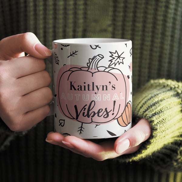 Personalised Autumnal Vibes Mug - Fall Mug, Mug Gift, Autumn Home Decor, Autumn 