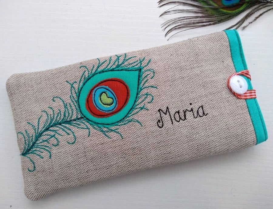 Personalised Peacock Feather Glasses Case - For Sunglasses or Spectacles
