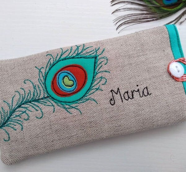 Personalised Peacock Feather Glasses Case - For Sunglasses or Spectacles