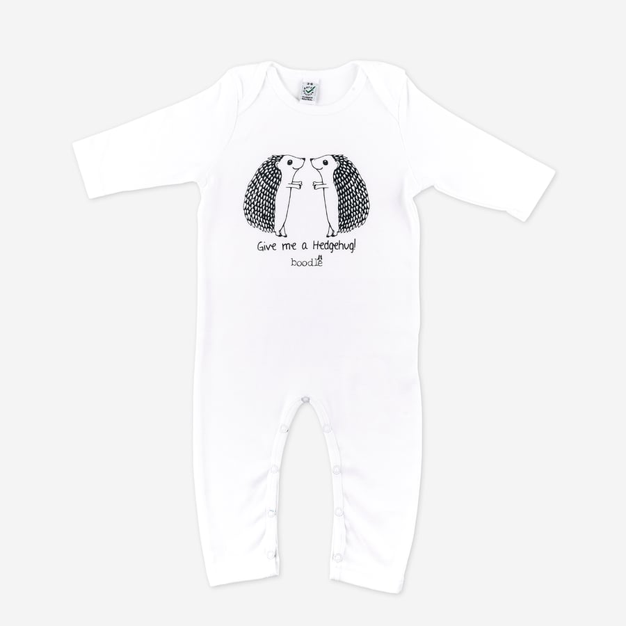 Organic 'Give me a hedgehug' long sleeved baby grow