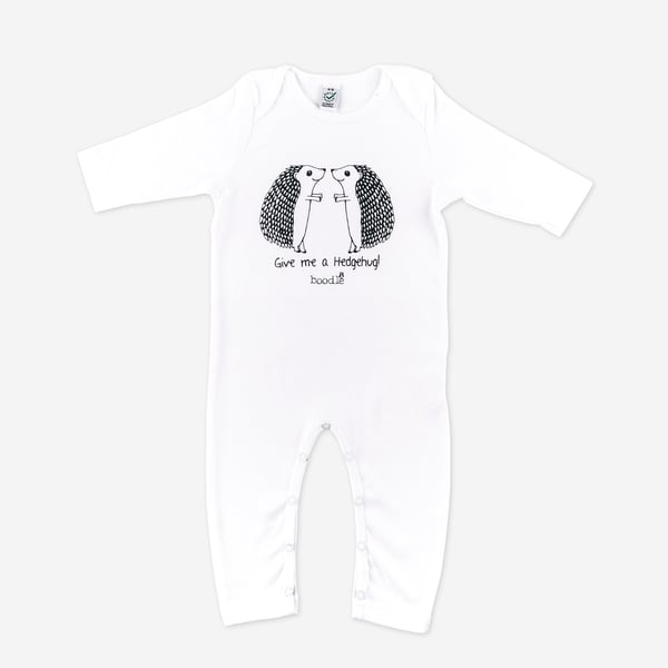 Organic 'Give me a hedgehug' long sleeved baby grow