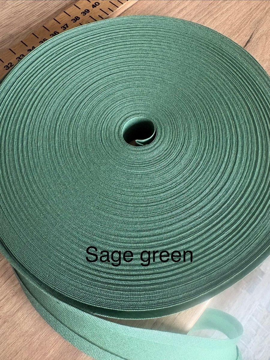 Image of 5 meters 1" (25mm) sage green cotton bias binding  Buy 4 get one free