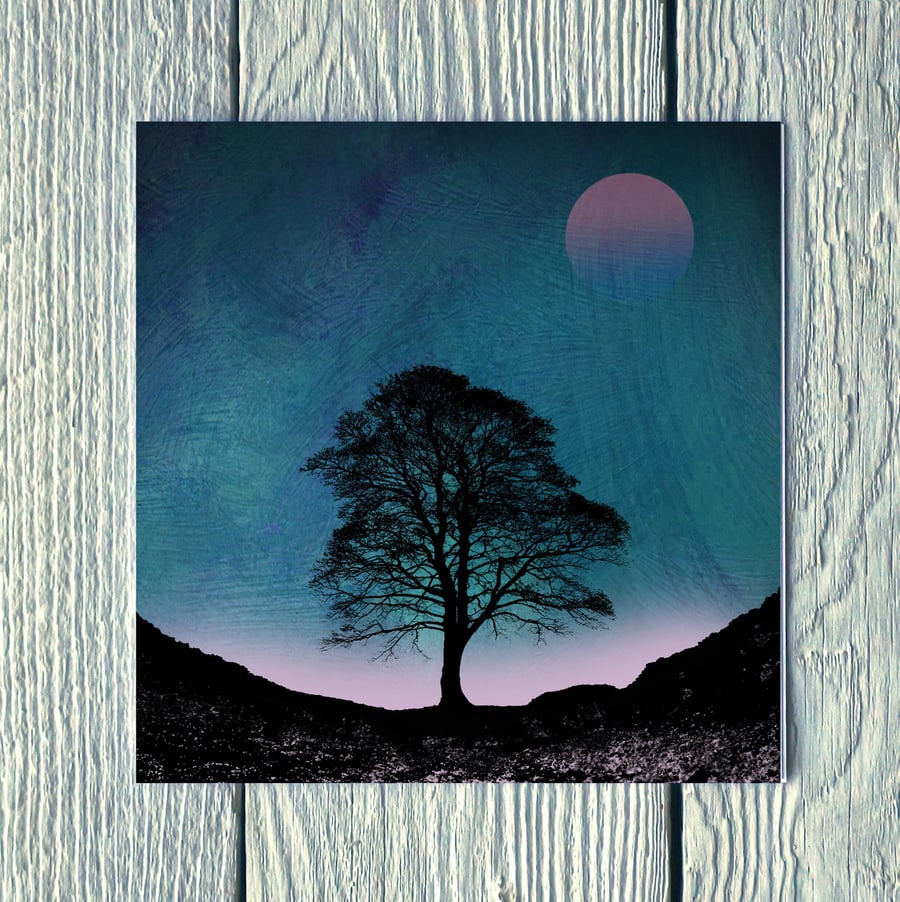 Sycamore Gap at Dusk, Greetings Card