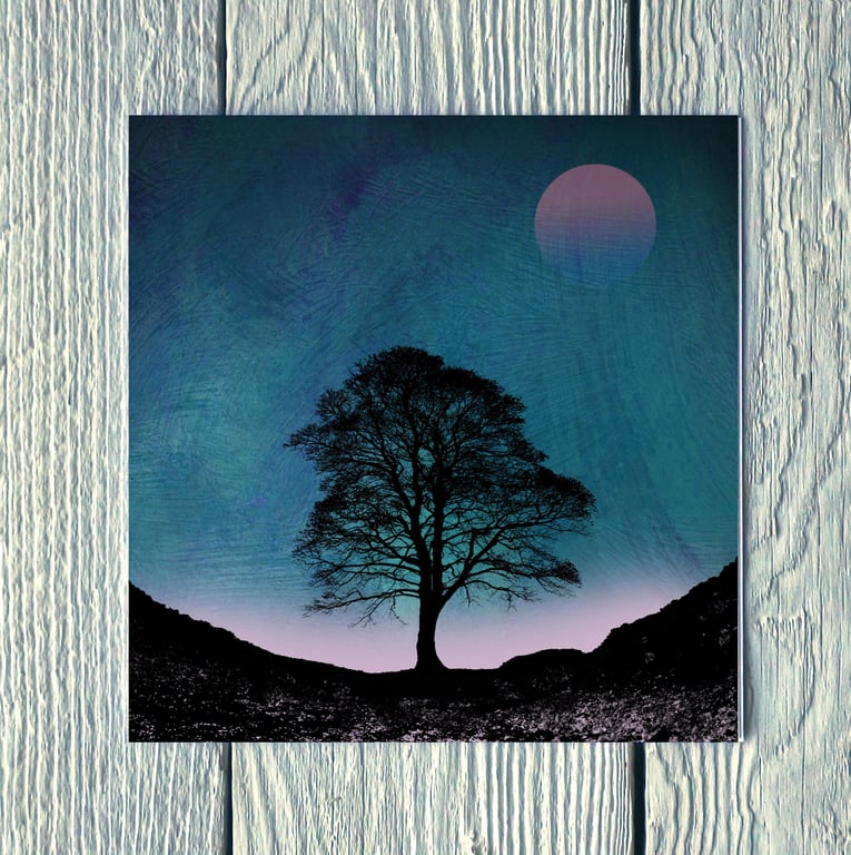Sycamore Gap at Dusk, Greetings Card