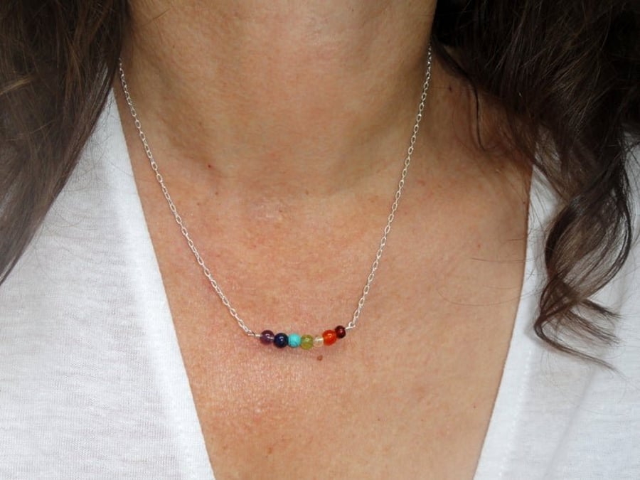 Sterling silver chakra gemstone necklace