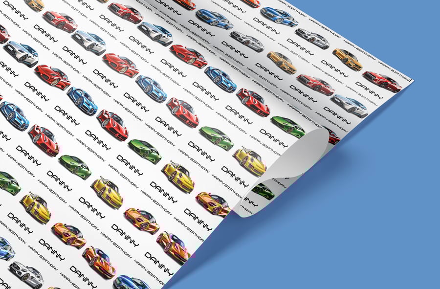 Personalised Supercars wrapping paper
