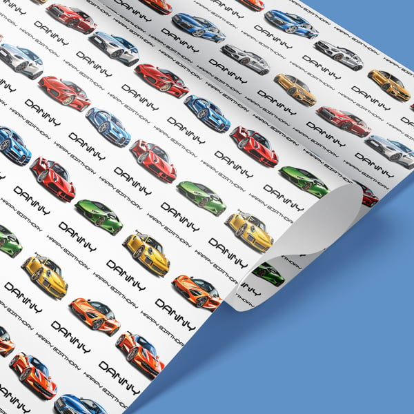 Personalised Supercars wrapping paper