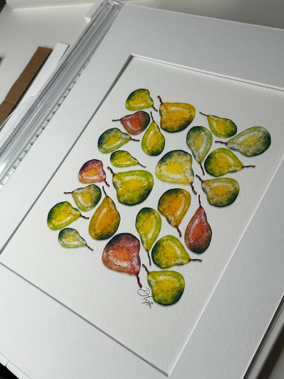 Watercolour Signed A4 Art Print - Fruity Pear Mixed Medley