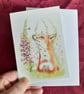 A6 Art Greetings Card, Whimsical Fox and Bee