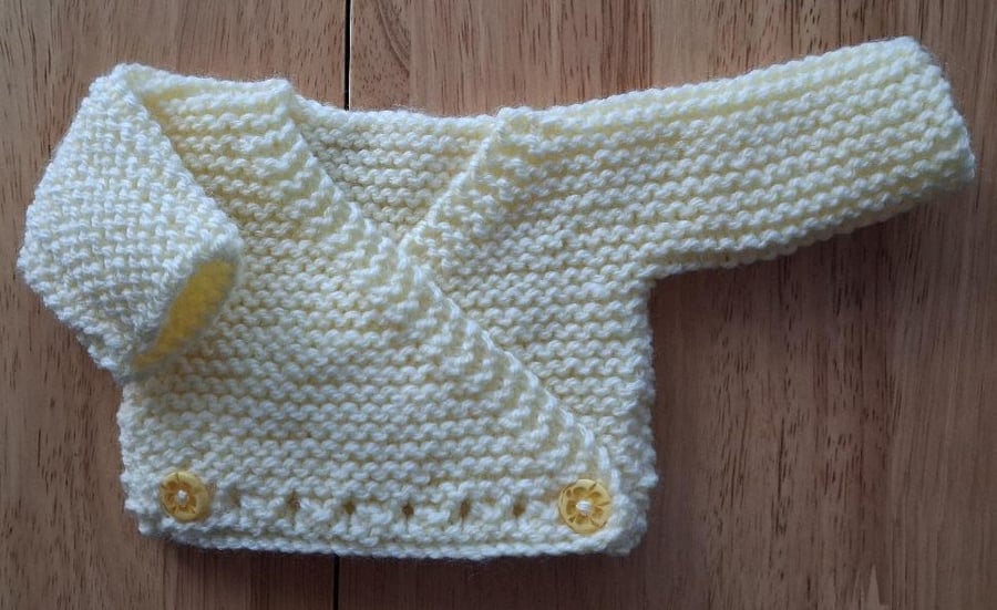 Hand Knitted Doll Or Prem Baby Cross Over Cardigan (A159)