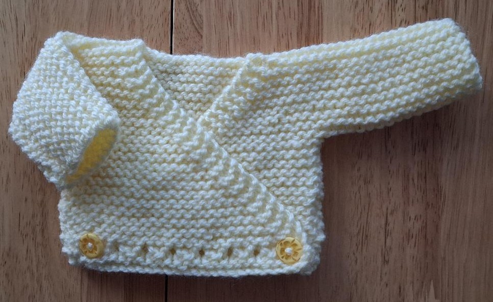 Hand Knitted Doll Or Prem Baby Cross Over Cardigan (A159)