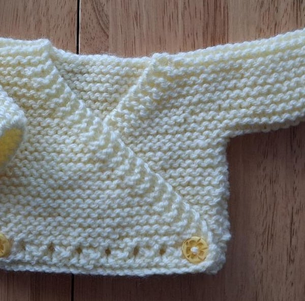 Hand Knitted Doll Or Prem Baby Cross Over Cardigan (A159)
