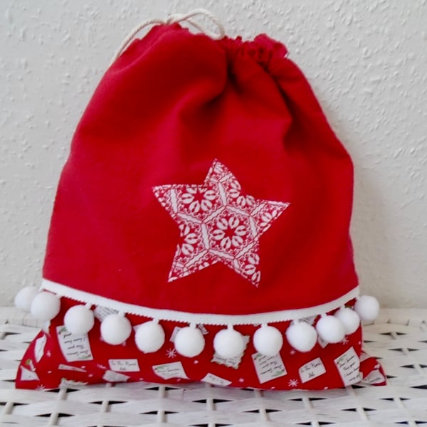 Cotton Christmas Drawstring Bag Folksy