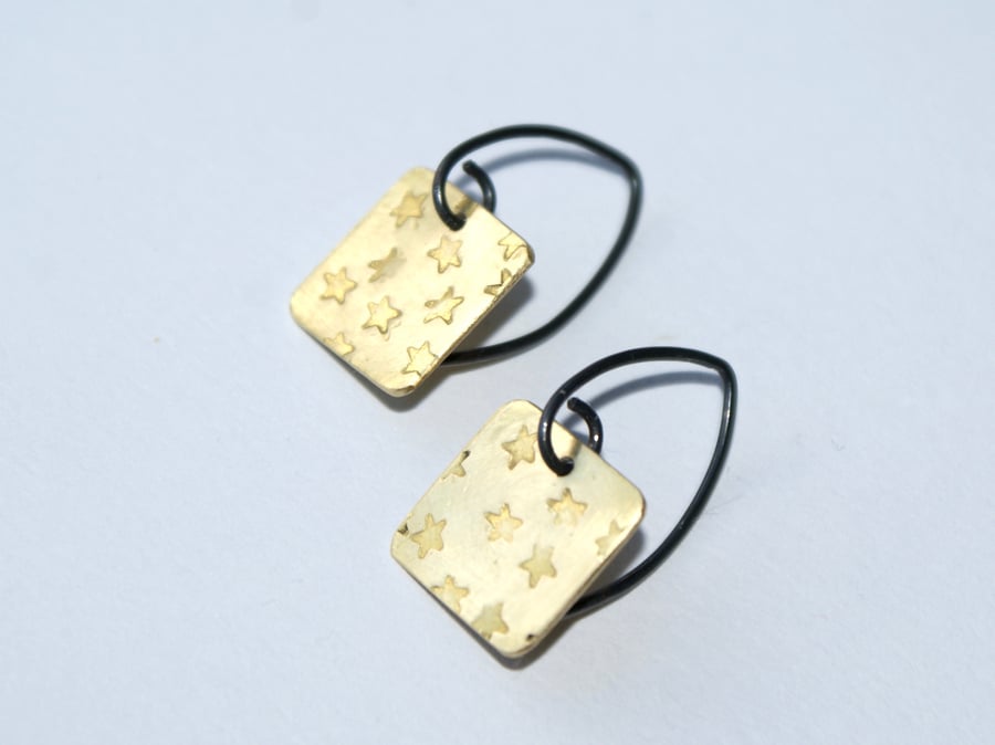 Brass star square earrings