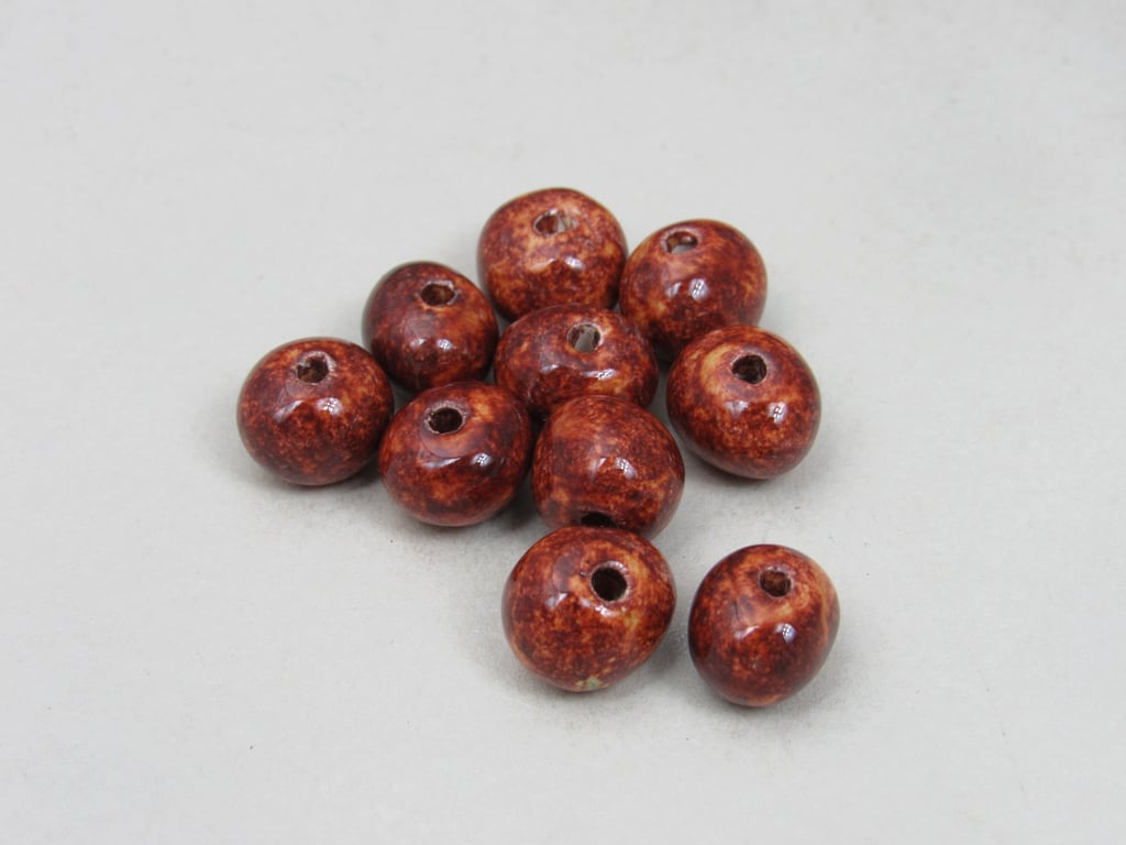 10 Small Bright Copper Glazed Clay Beads