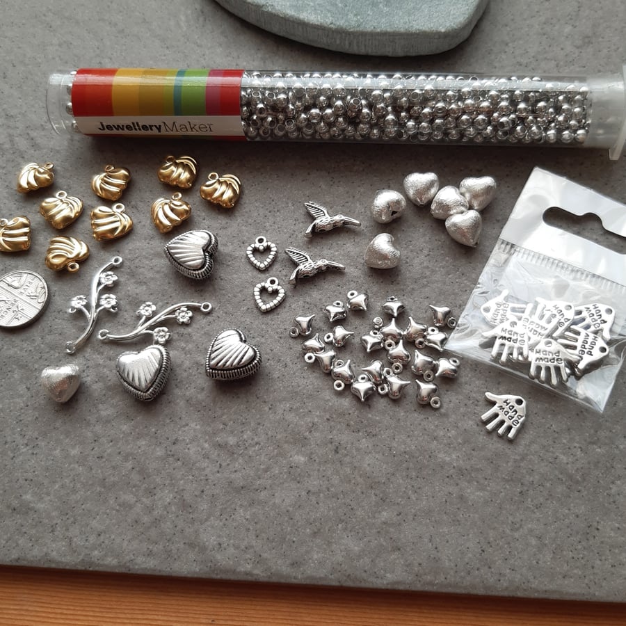 Silver Plated and Gold plated Bead Collection Heart Beads