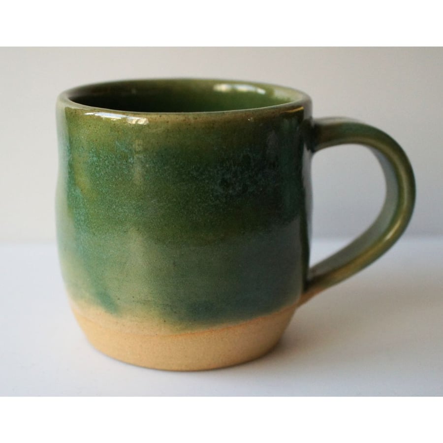 Green handmade pottery mug 7.5cm x 7cm
