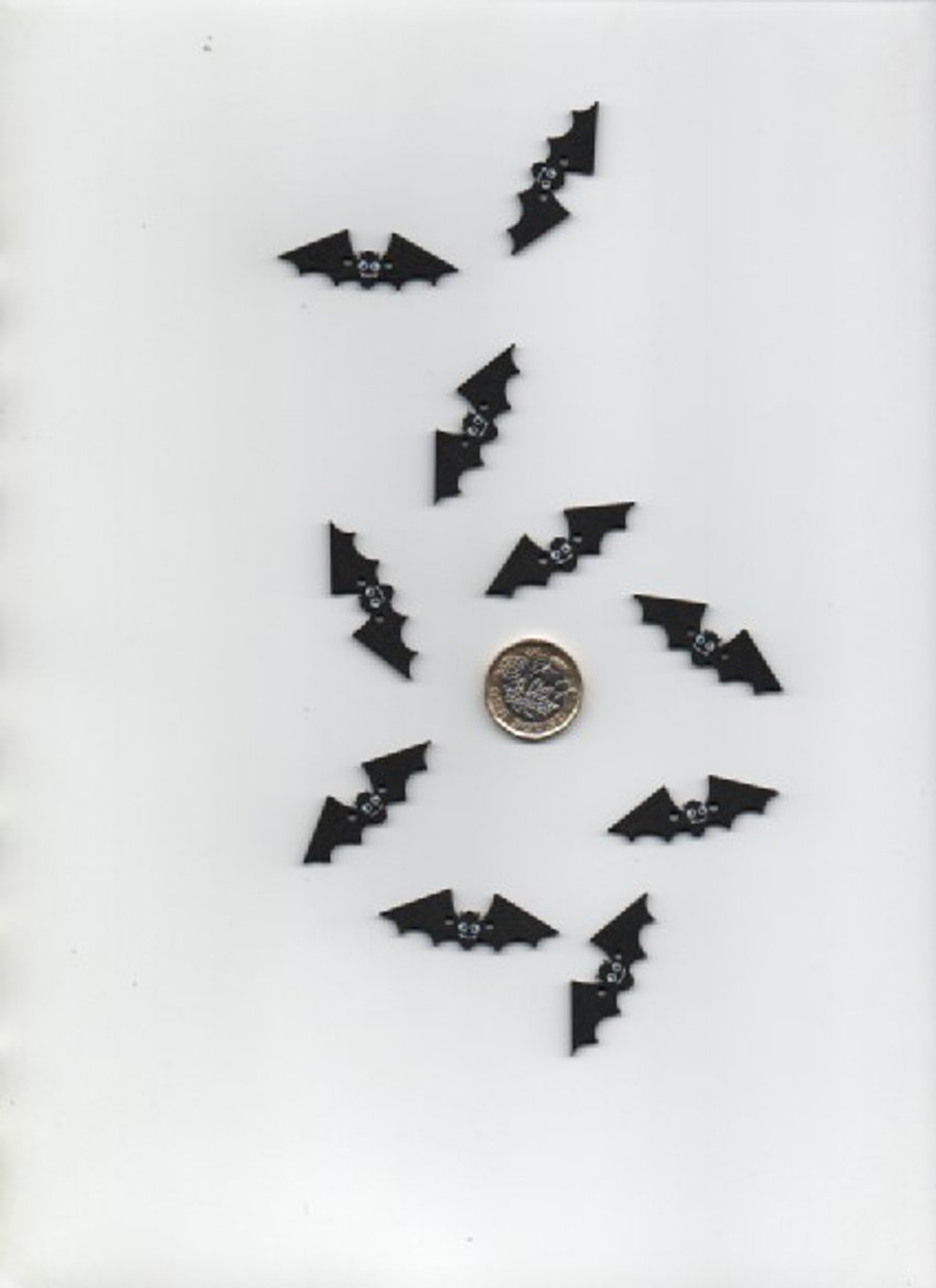 ChrissieCraft pack of 10 cute BLACK BAT wooden craft buttons