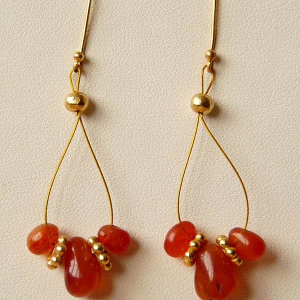 Carnelian Drop Earrings - Genuine Gemstone