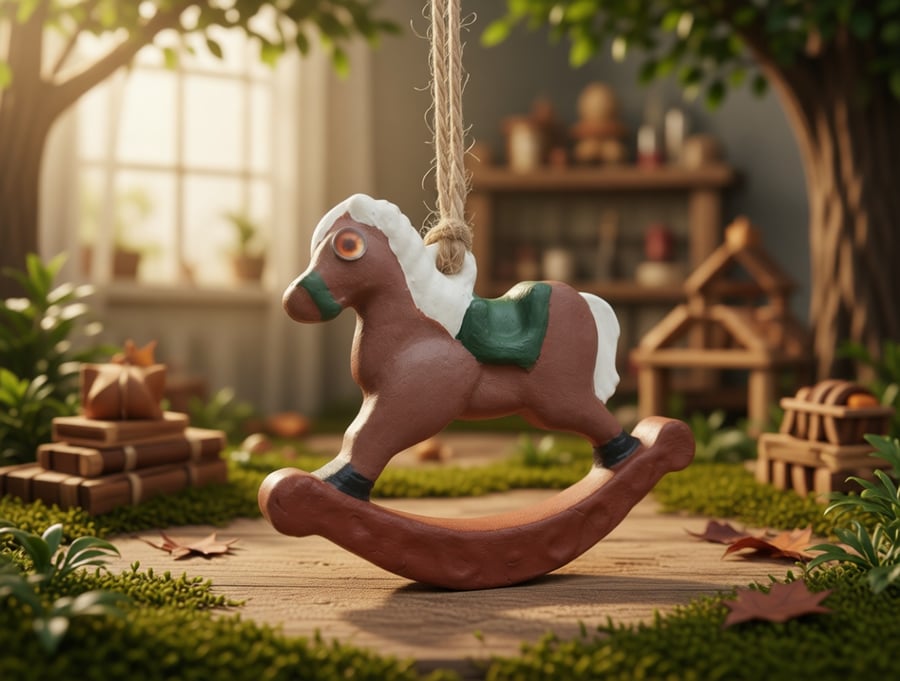 Handmade Air-Dry Clay Rocking Horse Decoration