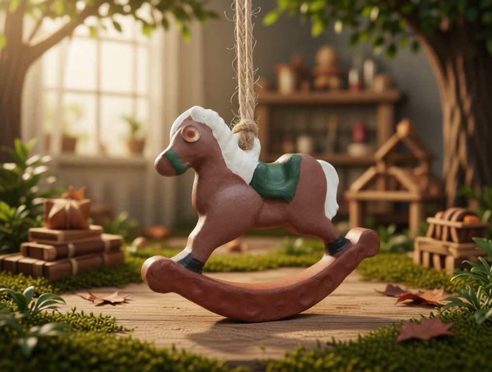 Handmade Air-Dry Clay Rocking Horse Decoration