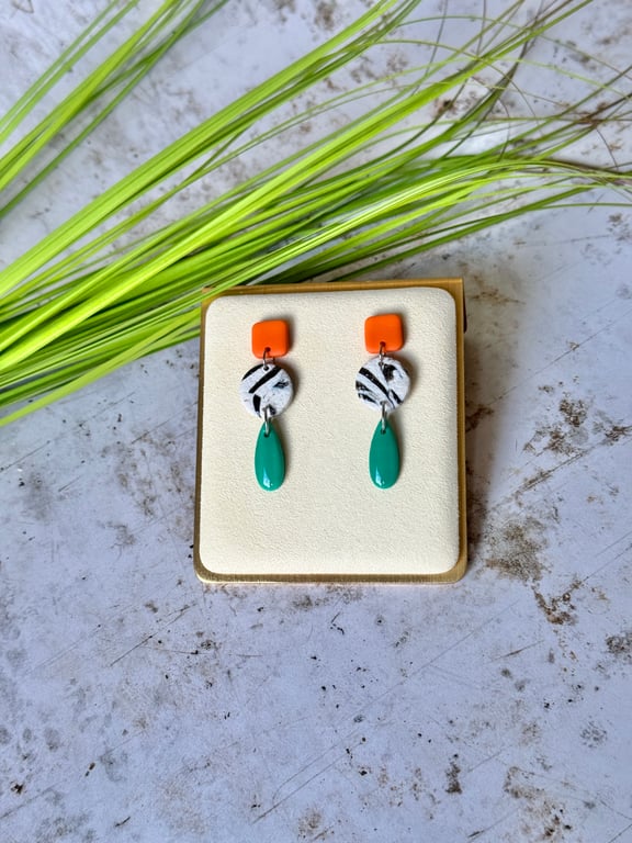 Colour & Monochrome - Three Drop Geometry Earrings