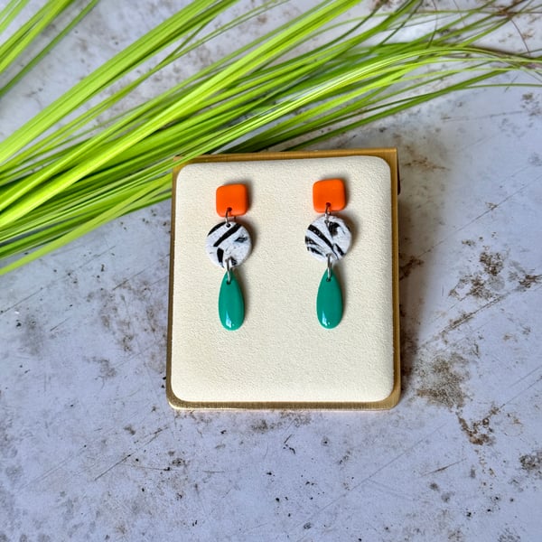 Colour & Monochrome - Three Drop Geometry Earrings