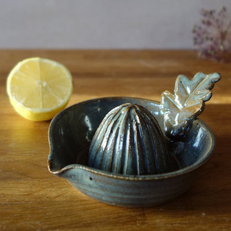Hand Thrown Small Blue Stoneware Lemon Juicer 