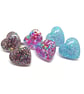 Heart Shaped Stud Earrings with Glitter and Inclusions