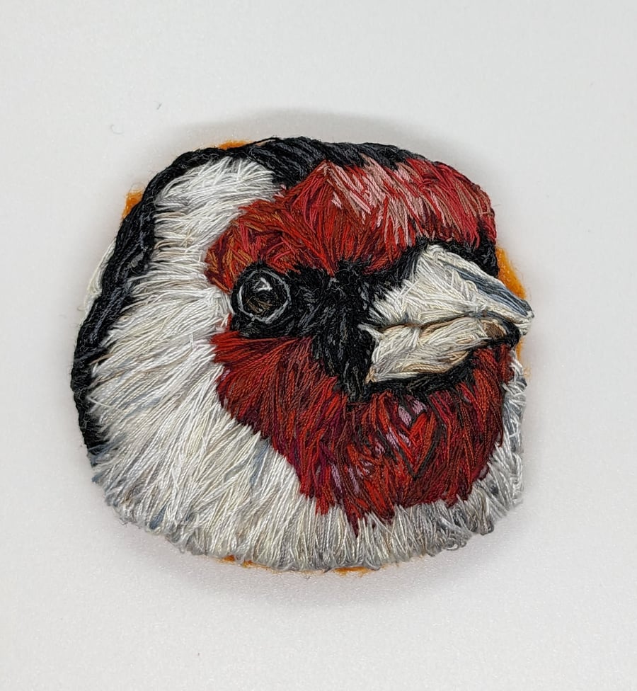 Hand Embroidered Goldfinch Brooch