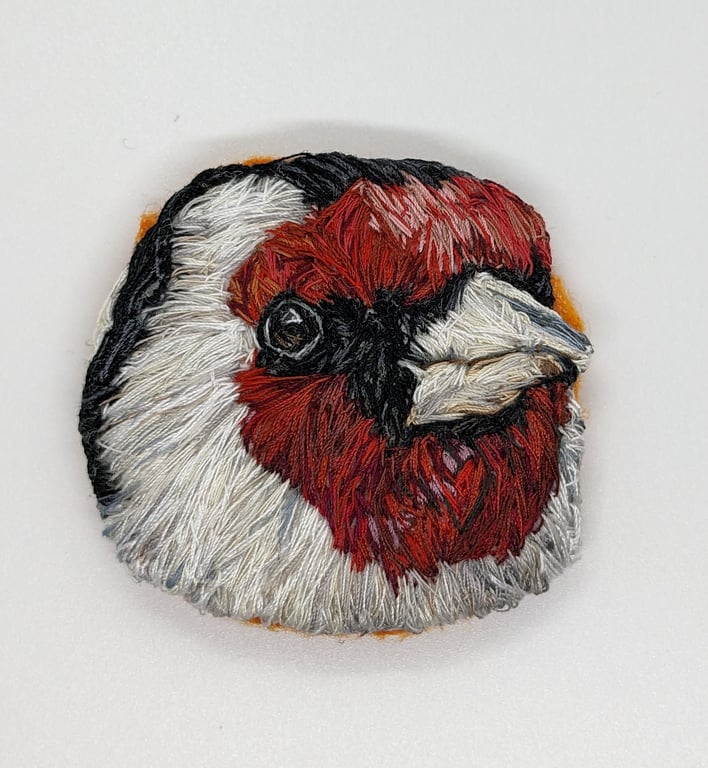 Hand Embroidered Goldfinch Brooch