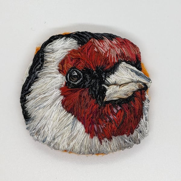 Hand Embroidered Goldfinch Brooch