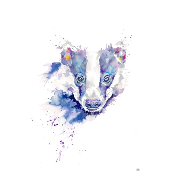 Badger watercolour print, painting, illustration, woodland, British wildlife
