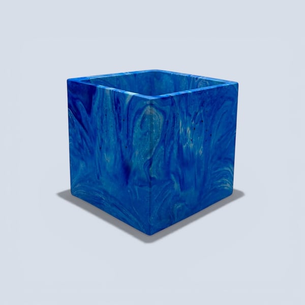10 cm Square Blue Marble Effect Plant Pot Indoor Planter