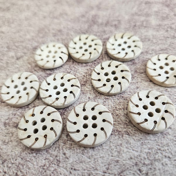 11 16" 18mm 28L Designer Real Coconut Buttons Bleached and Laser cut x 5