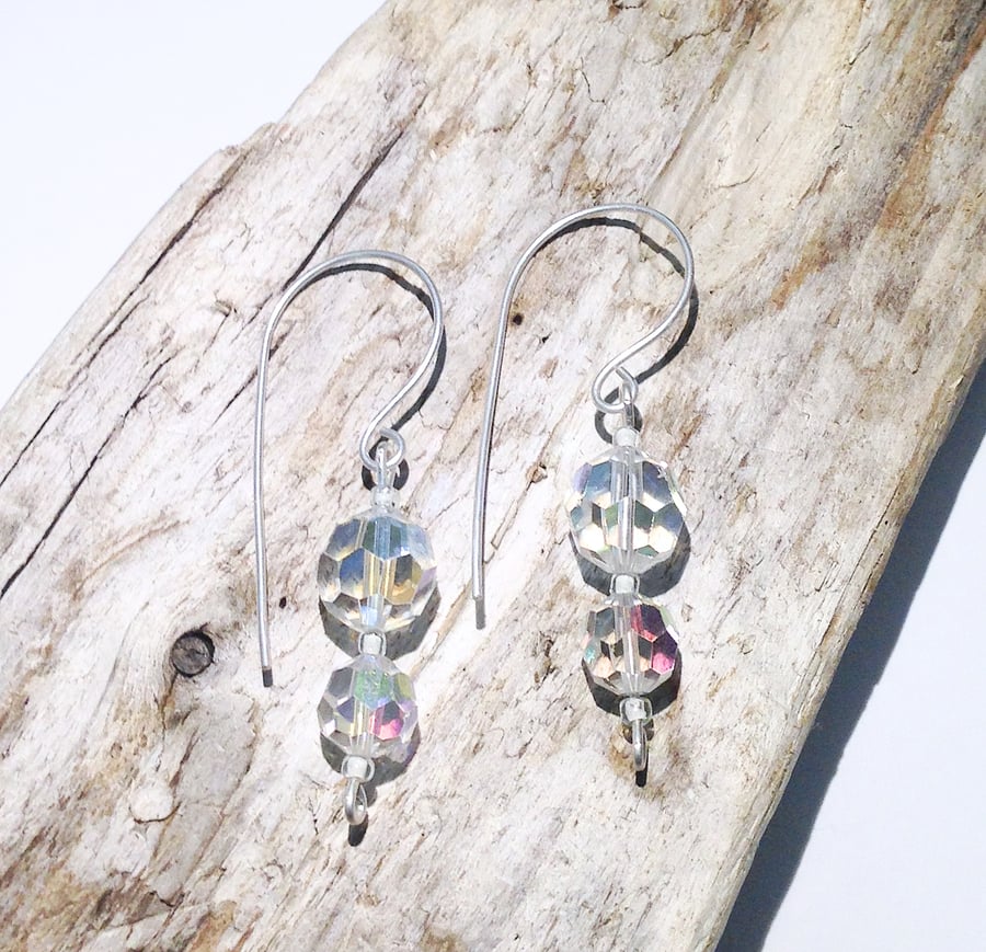 True Vintage Crystal and Sterling Silver Earrings (ERCRDGFD1) - UK Free Post