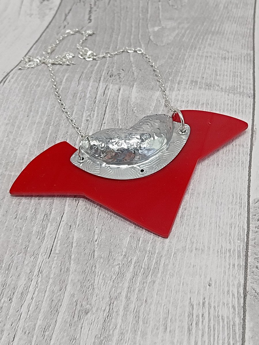 Recycled Aluminium Drink Can Base Metal, Unique Red Acrylic Shape Necklace 