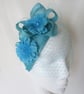 Pale Turquoise Blue Blossom Flower Retro Veil Fascinator  - Image 1