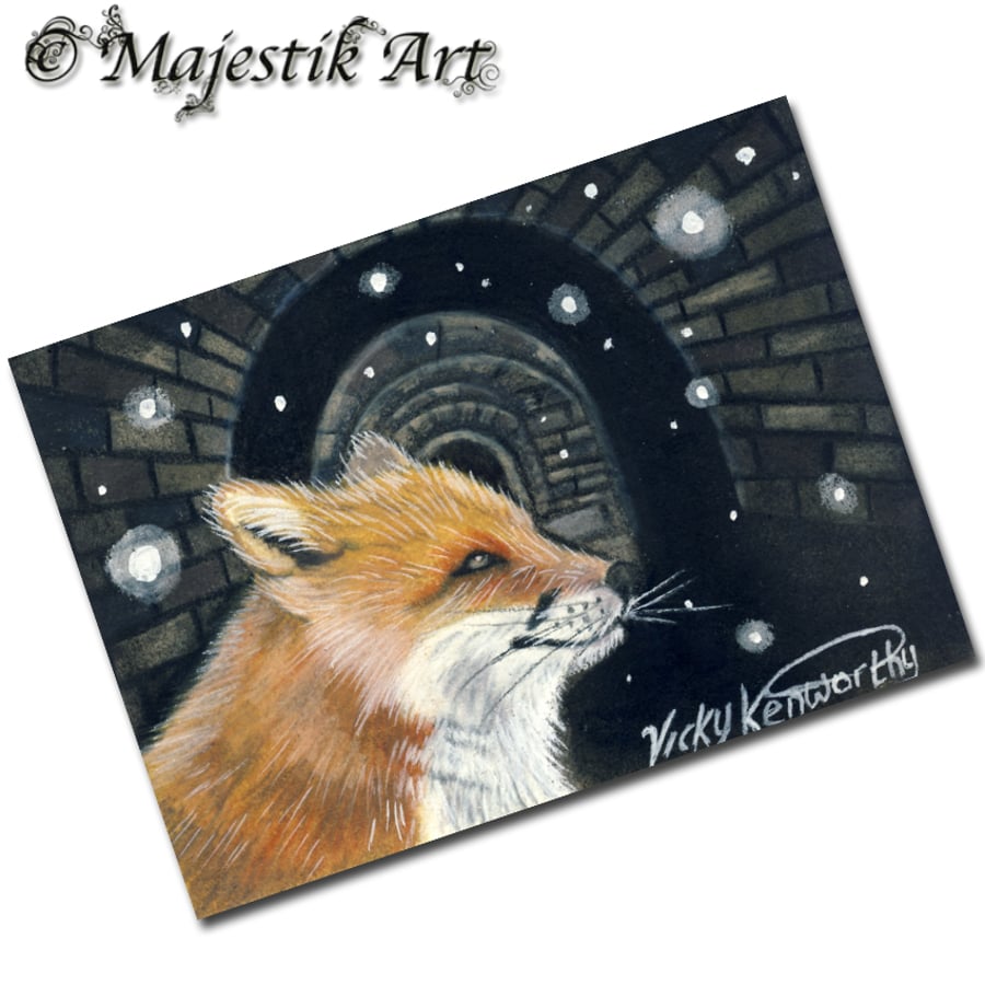 Archival ACEO Fox Print 'Arches' By V Kenworthy