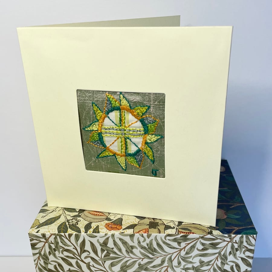 Blank card - Hand embroidered ‘Sunburst’ motif card