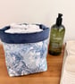 Blue Toile Fabric Storage Basket with Velvet Lining