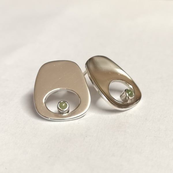 Green eye studs made from Silver and set with jade