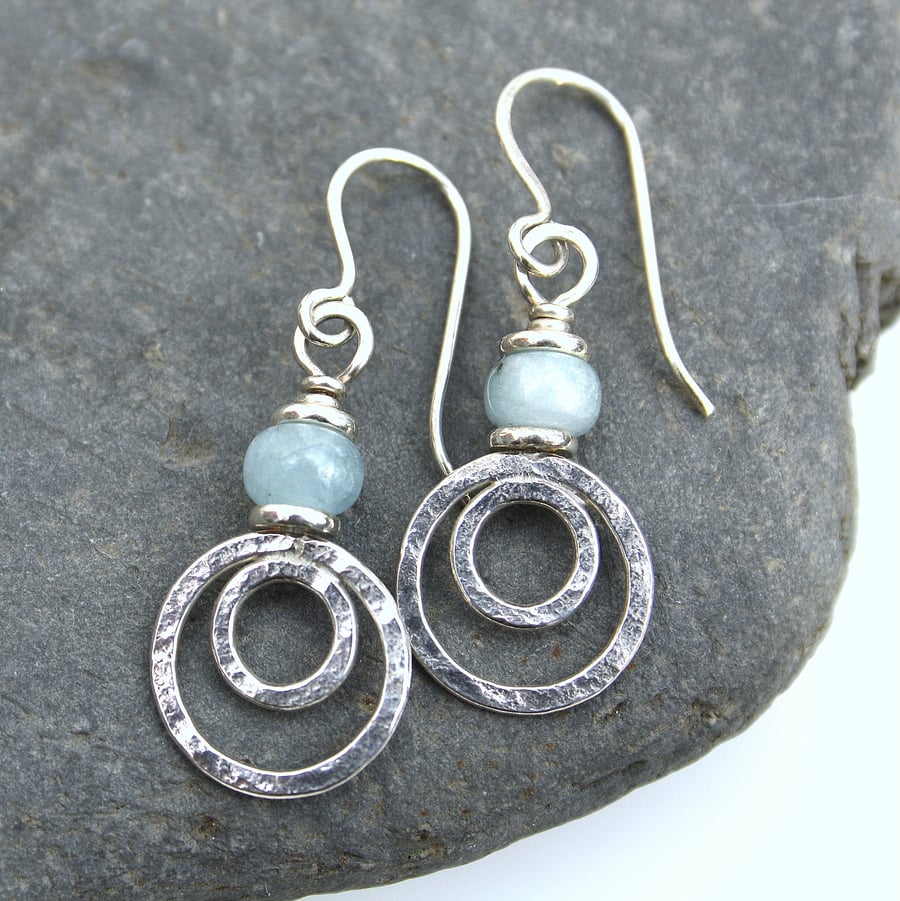 Silver and aquamarine Peacock earrings